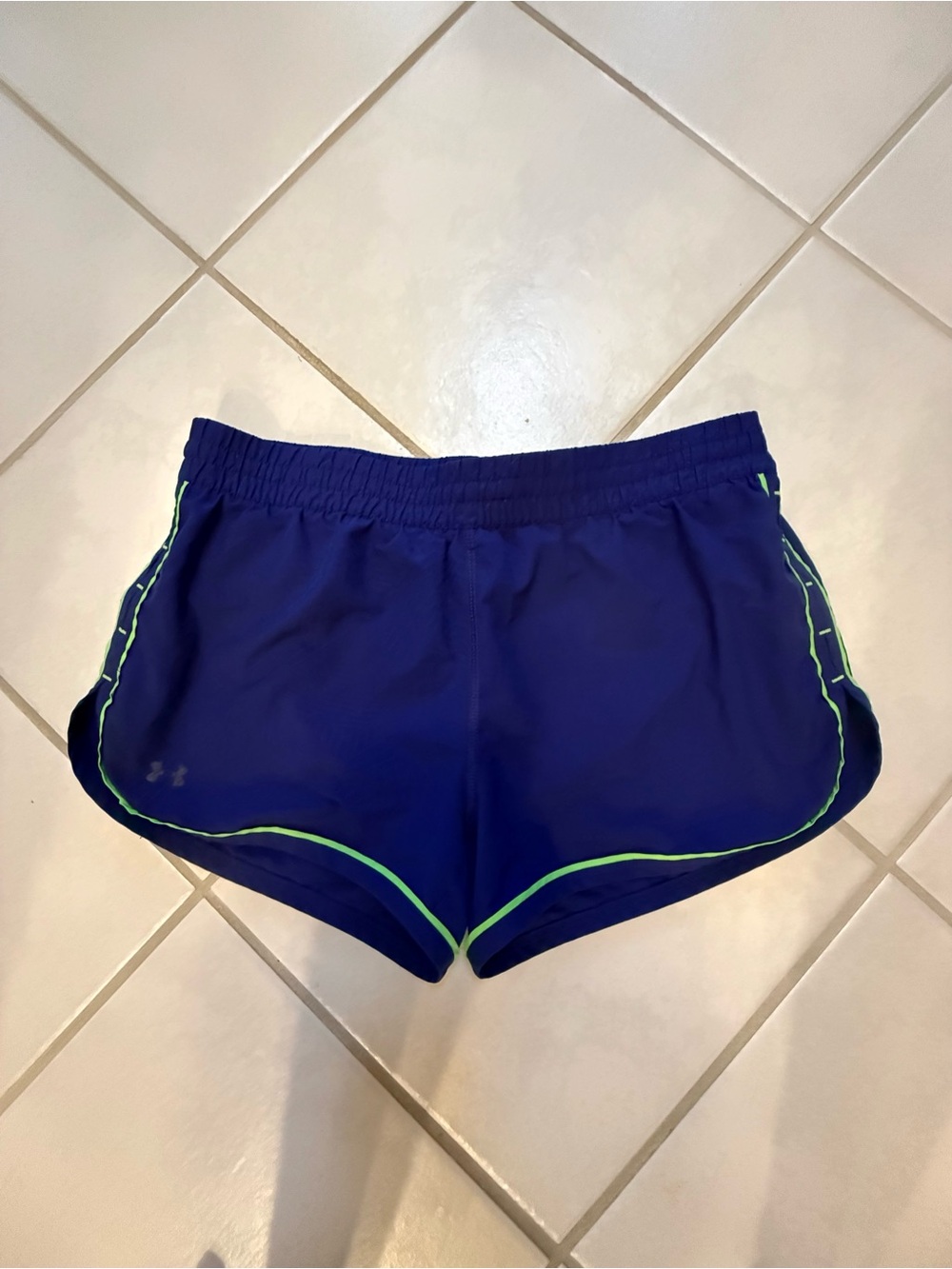 EUC Under Armour Women's Blue Athletic Shorts with Lime Accents